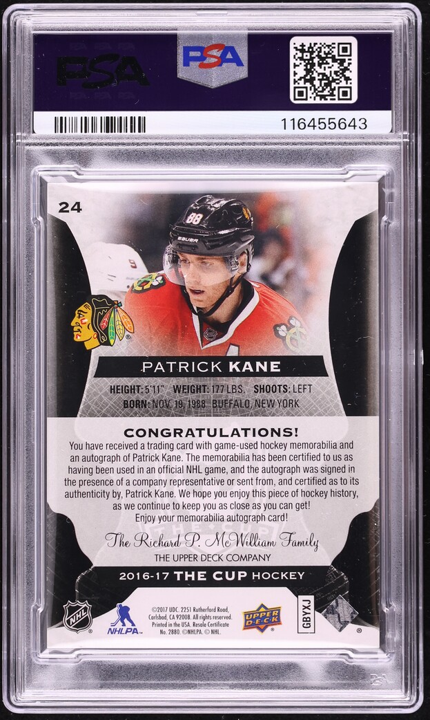 2016 Upper Deck The Cup Black Shield Patrick Kane SHIELD PATCH