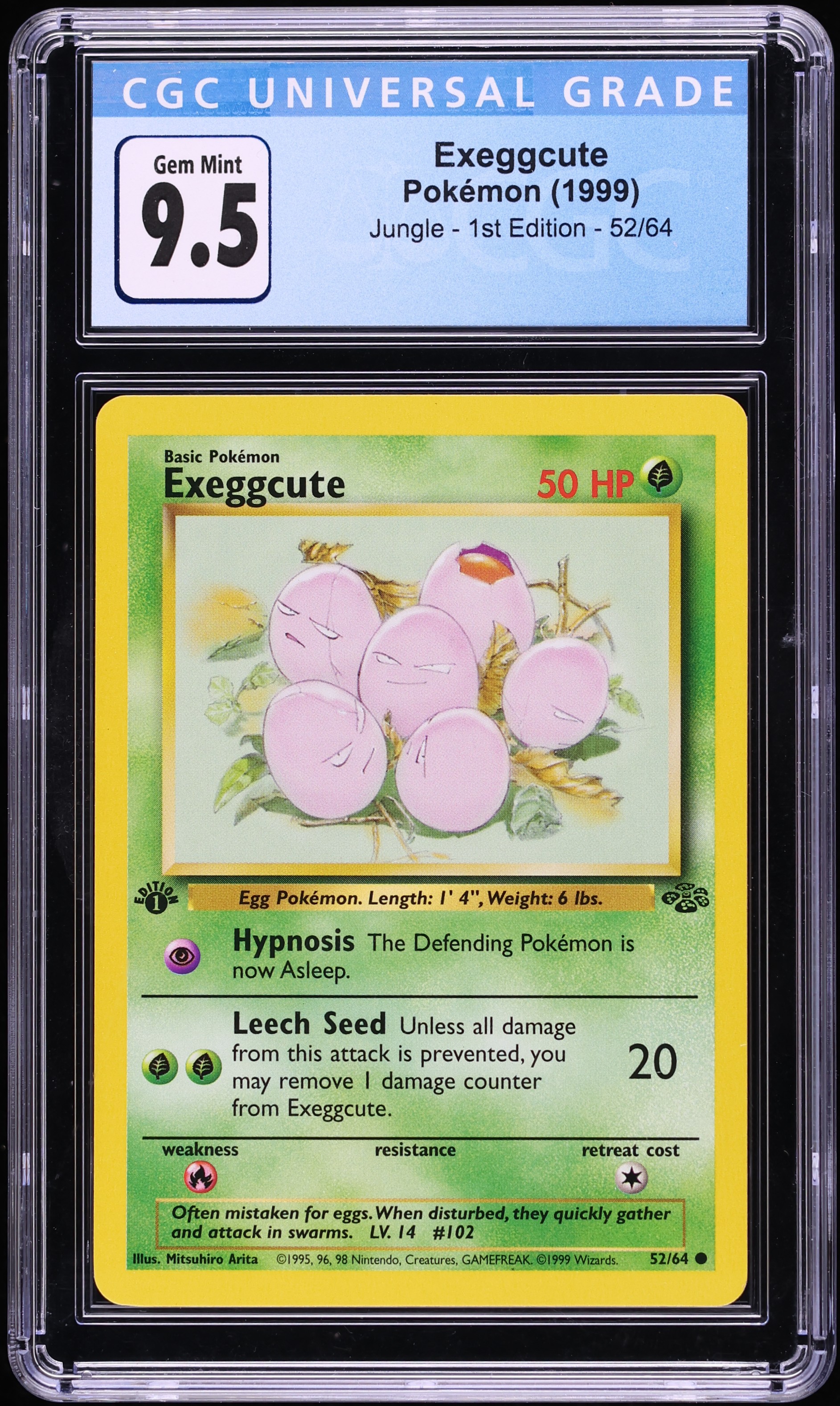 1995 exeggcute pokemon card (52/64) [Jungle 1st Edition] [GG] Leech Seed (20) Unless all damage from this attack is prevented Exeggcute Pokemon Card 1st Edition
