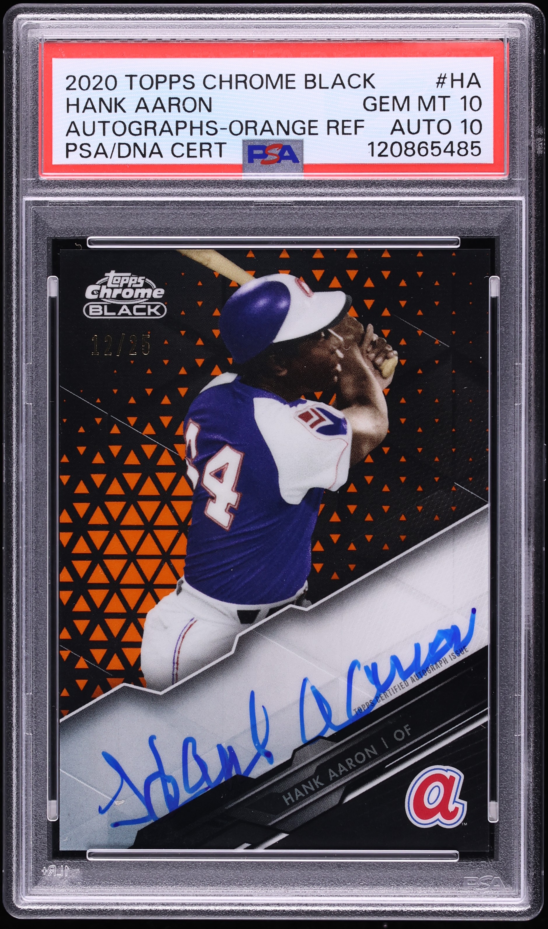 2020 Topps Chrome Black Orange Refractor Hank Aaron AUTO DNA 10