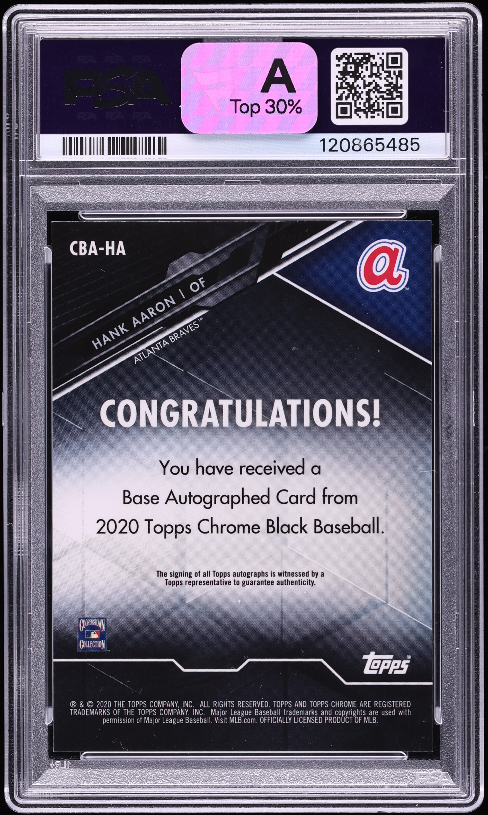 2020 Topps Chrome Black Orange Refractor Hank Aaron AUTO DNA 10