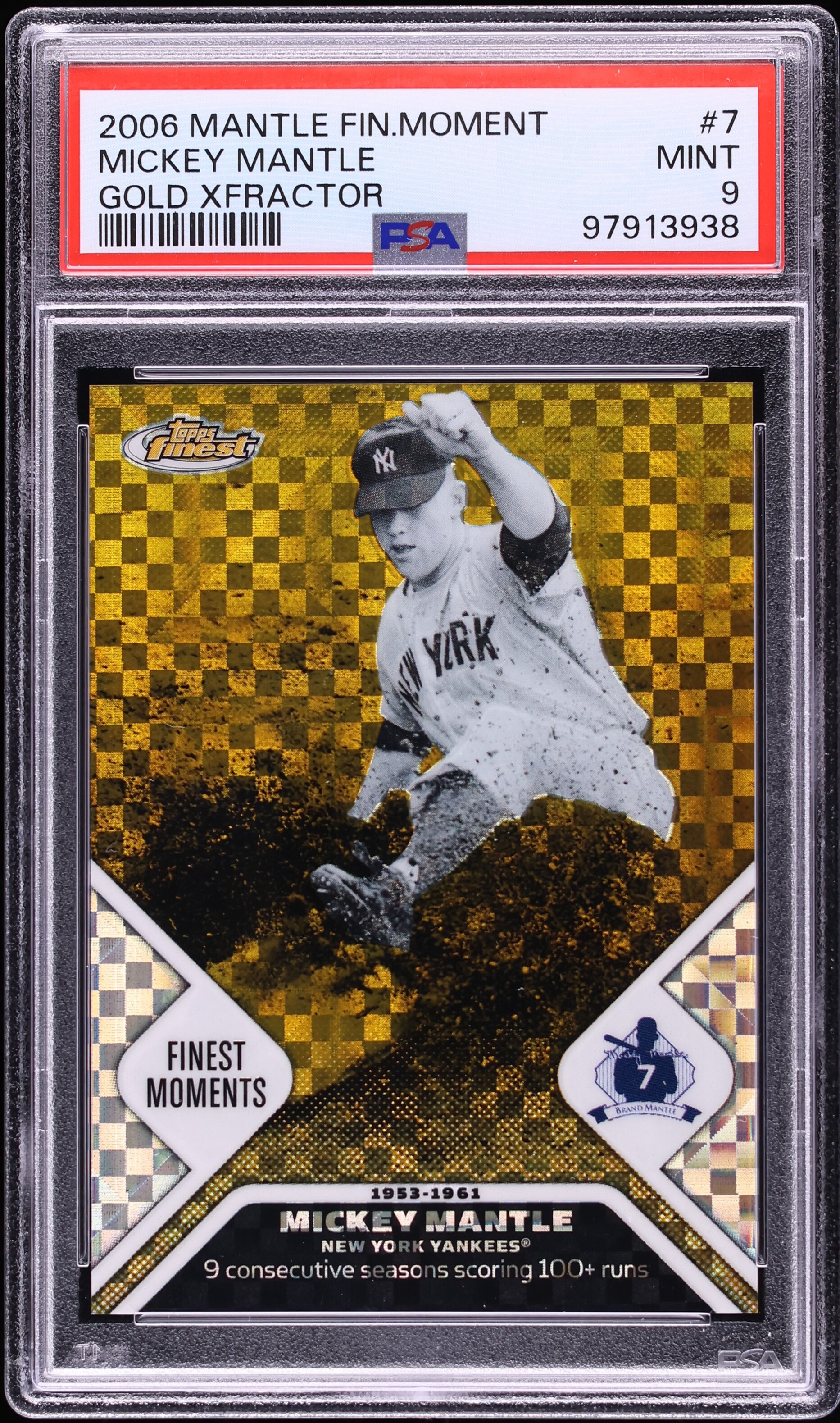 2006 Finest Moments Gold Xfractor Mickey Mantle /10 #MMFM7 PSA 9
