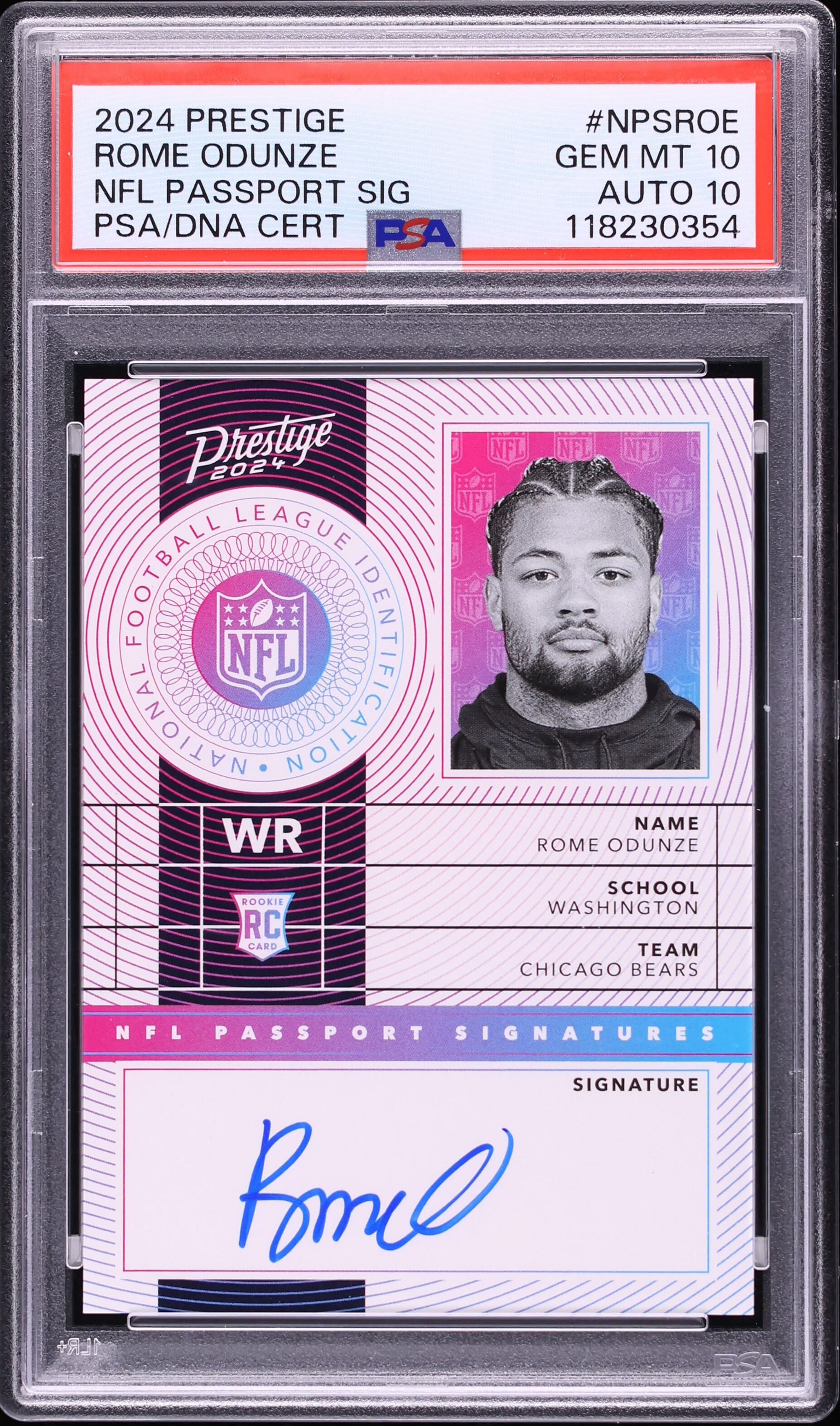 2024 Panini Prestige NFL Passport Rome Odunze ROOKIE AUTO DNA 10