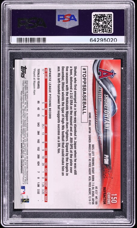 2018 Topps Chrome Refractor Shohei Ohtani ROOKIE #150 PSA 10 GEM MINT