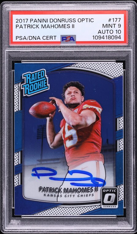 2017 Donruss Optic Patrick Mahomes II ROOKIE AUTO DNA 10 #177 PSA 9 MINT