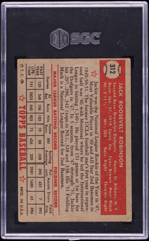 1952 Topps Jackie Robinson #312 SGC 3 VG