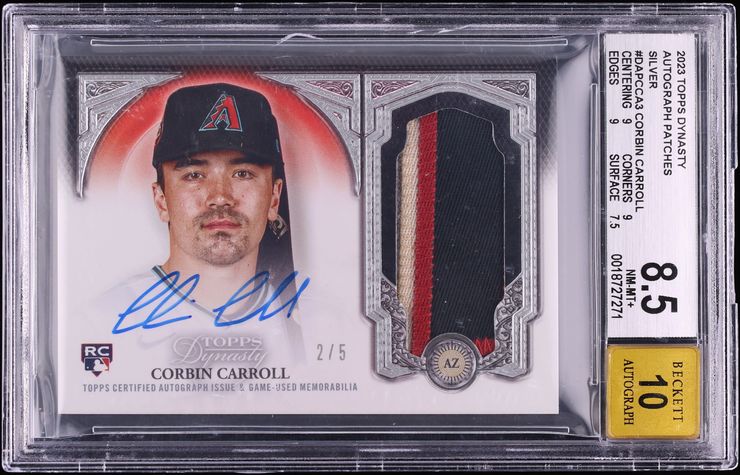 2023 Topps Dynasty Silver Corbin Carroll ROOKIE PATCH AUTO /5 #DAPCCA3 BGS 8.5 NM-MT+