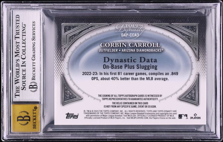 2023 Topps Dynasty Silver Corbin Carroll ROOKIE PATCH AUTO /5 #DAPCCA3 BGS 8.5 NM-MT+