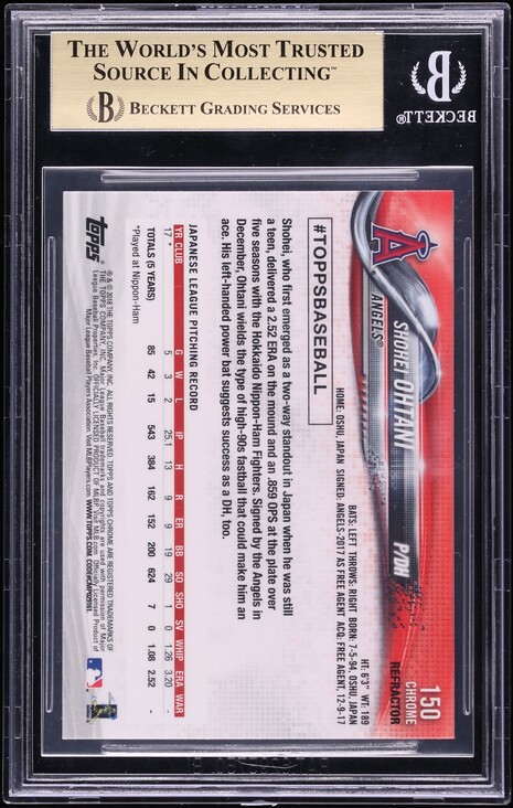 2018 Topps Chrome Refractor Shohei Ohtani ROOKIE #150 BGS 9.5 GEM MINT