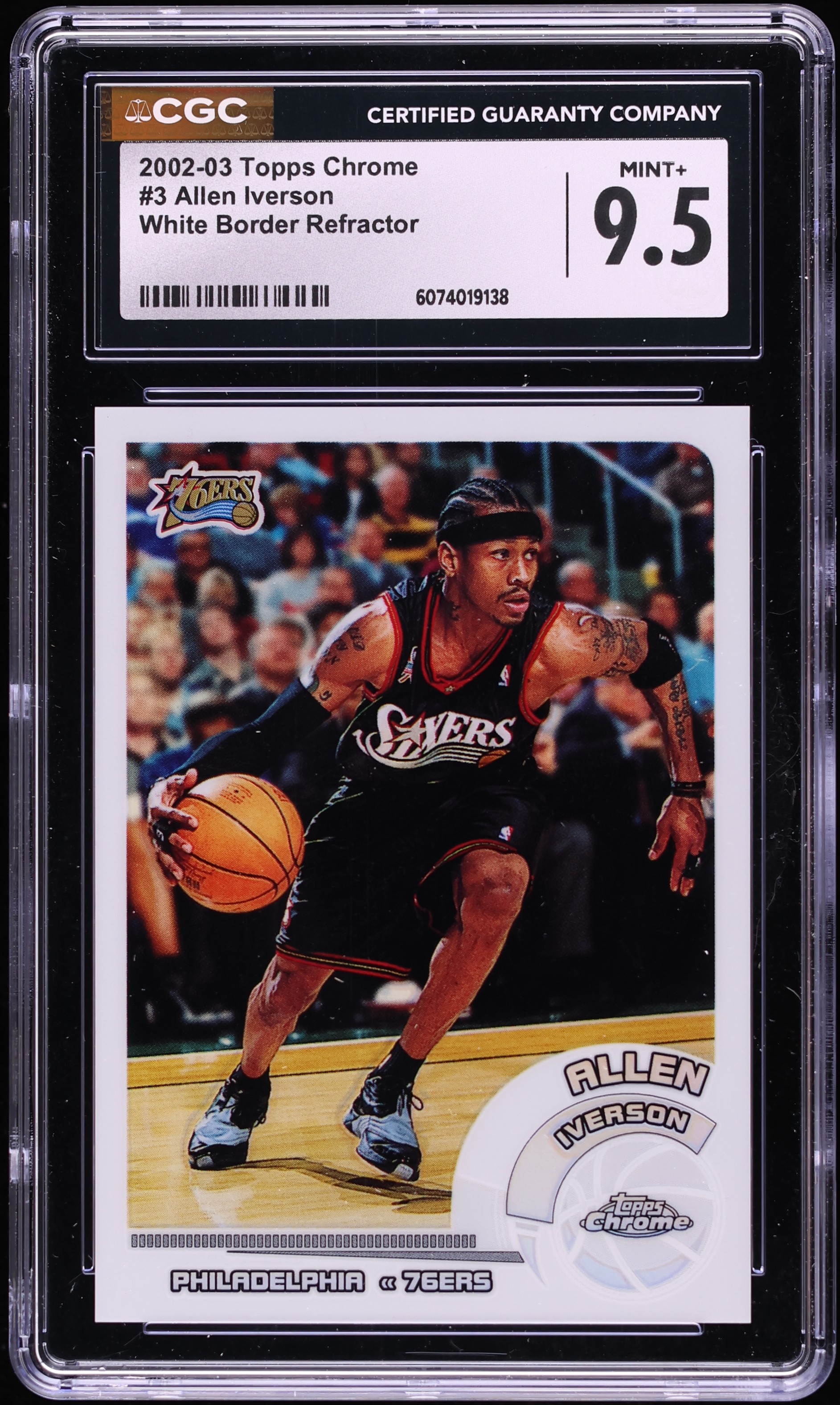 2002 Topps Chrome White Border Refractor Allen Iverson #3 CGC 9.5
