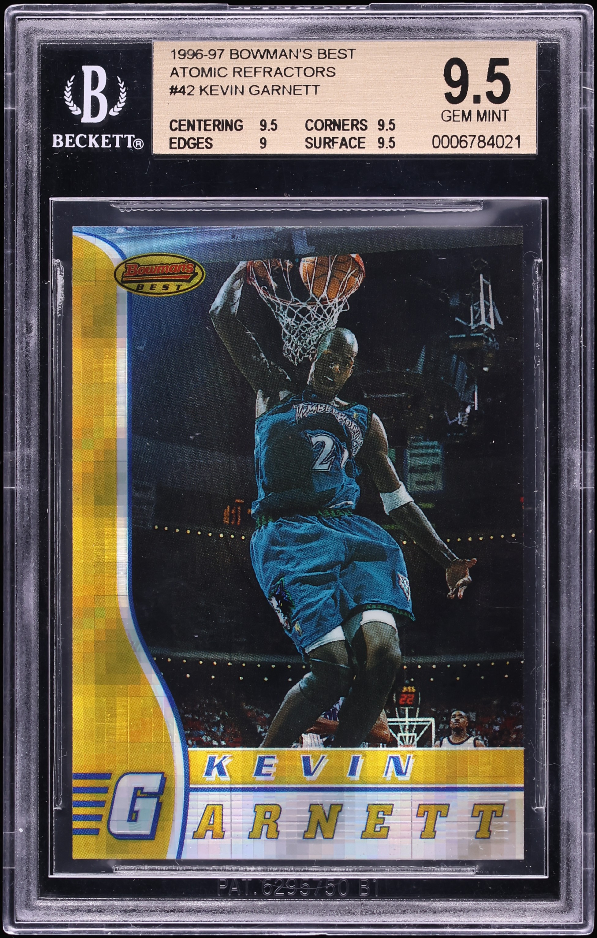1996 Bowman's Best Atomic Refractor Kevin Garnett #42 BGS 9.5 GEM