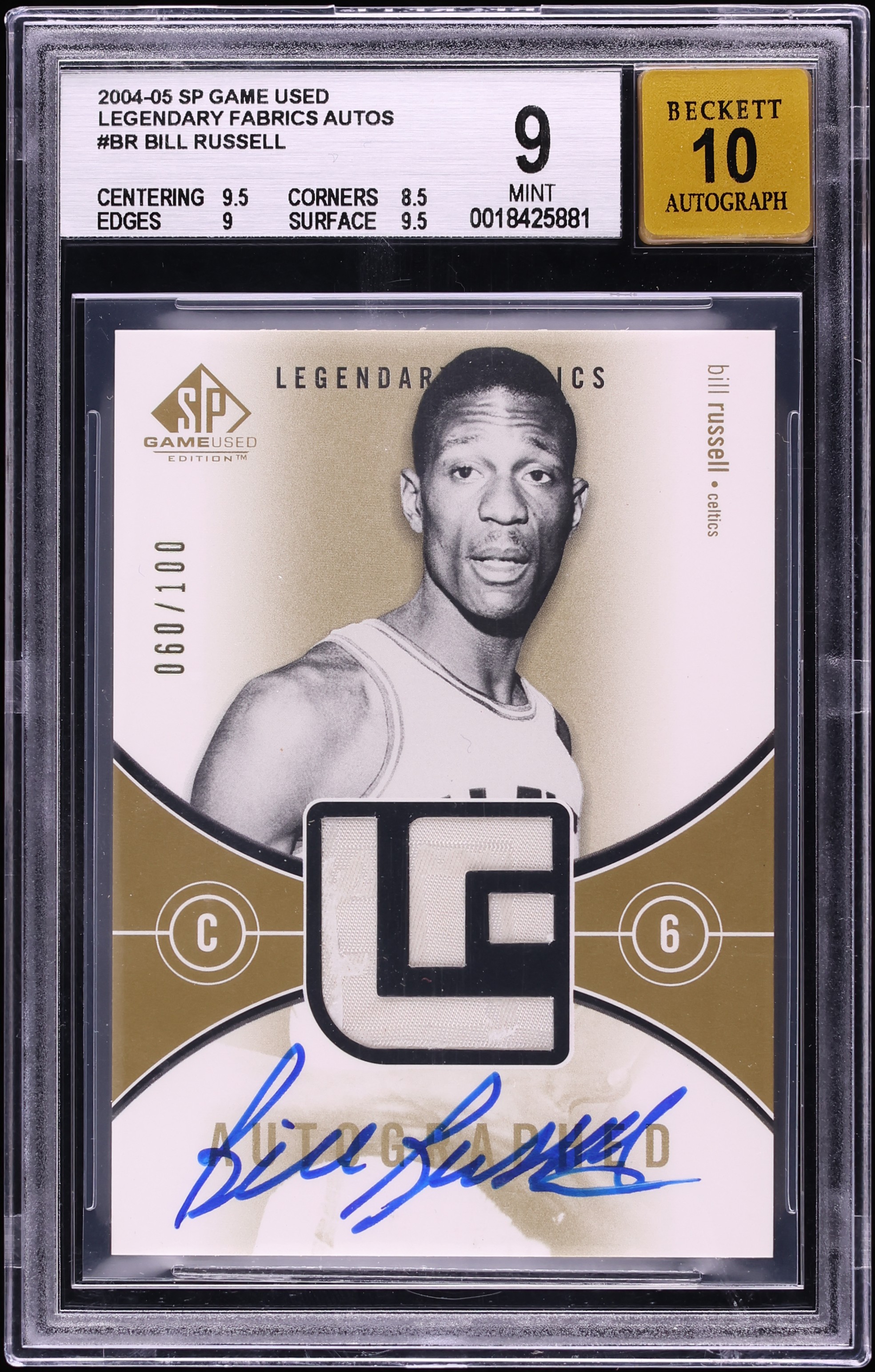 2004 SP Game Used Legendary Fabrics Bill Russell PATCH AUTO /100
