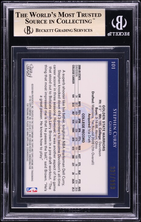 2009 Topps Chrome Stephen Curry ROOKIE /999 #101 BGS 9.5 GEM MINT