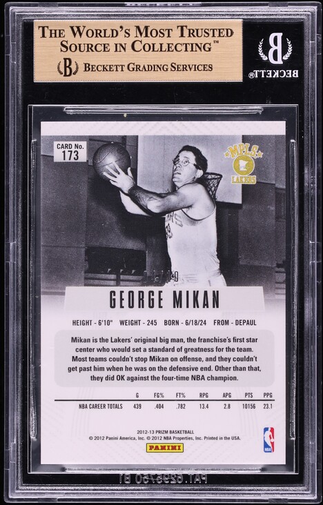 2012 Panini Prizm Gold George Mikan /10 #173 BGS 9.5 GEM MINT