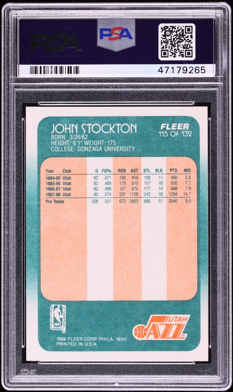1988 Fleer Basketball John Stockton #115 PSA 10 GEM MINT