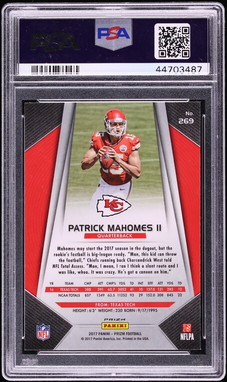 2017 Panini Prizm Silver Patrick Mahomes II ROOKIE #269 PSA 10 GEM MINT