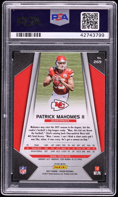 2017 Panini Prizm Silver Patrick Mahomes II ROOKIE #269 PSA 10 GEM MINT