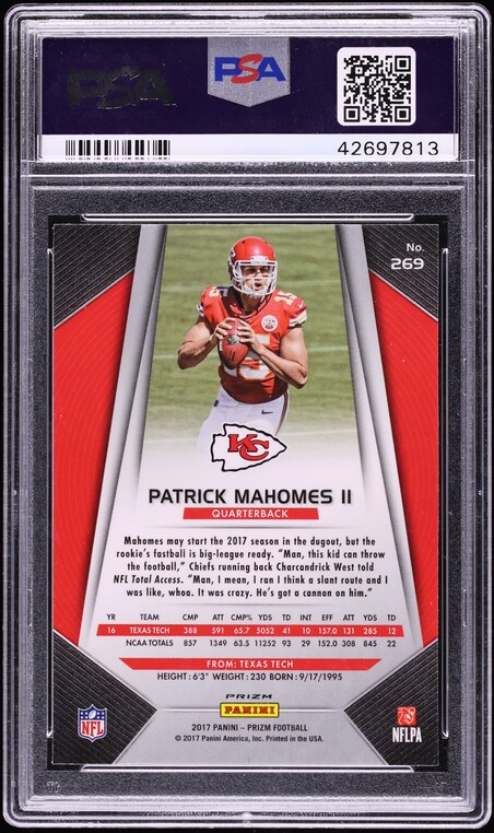 2017 Panini Prizm Silver Patrick Mahomes II ROOKIE #269 PSA 10 GEM MINT