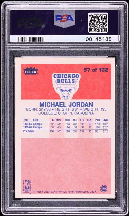 1986 Fleer Basketball Michael Jordan ROOKIE #57 PSA 9 MINT