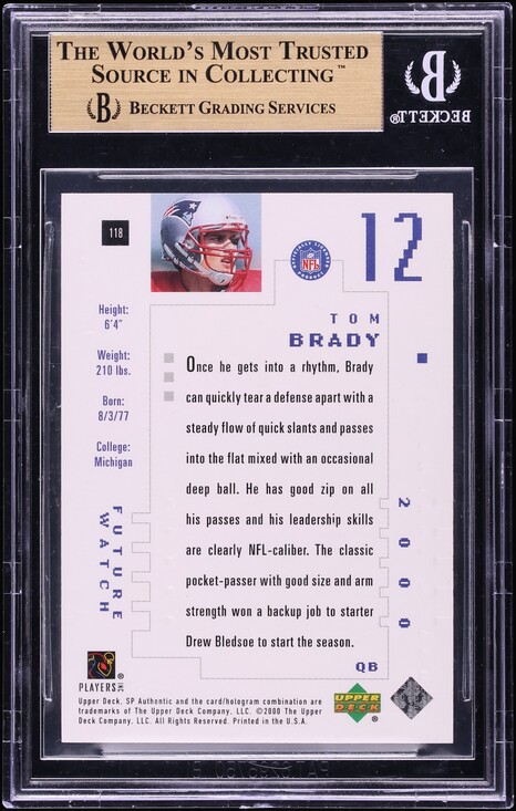 2000 SP Authentic Tom Brady ROOKIE /1250 #118 BGS 9.5 GEM MINT