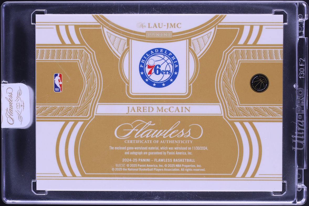 2024 Panini Flawless Platinum Jared McCain ROOKIE NIKE TAG PATCH AUTO 1/1 #LAU-JMC
