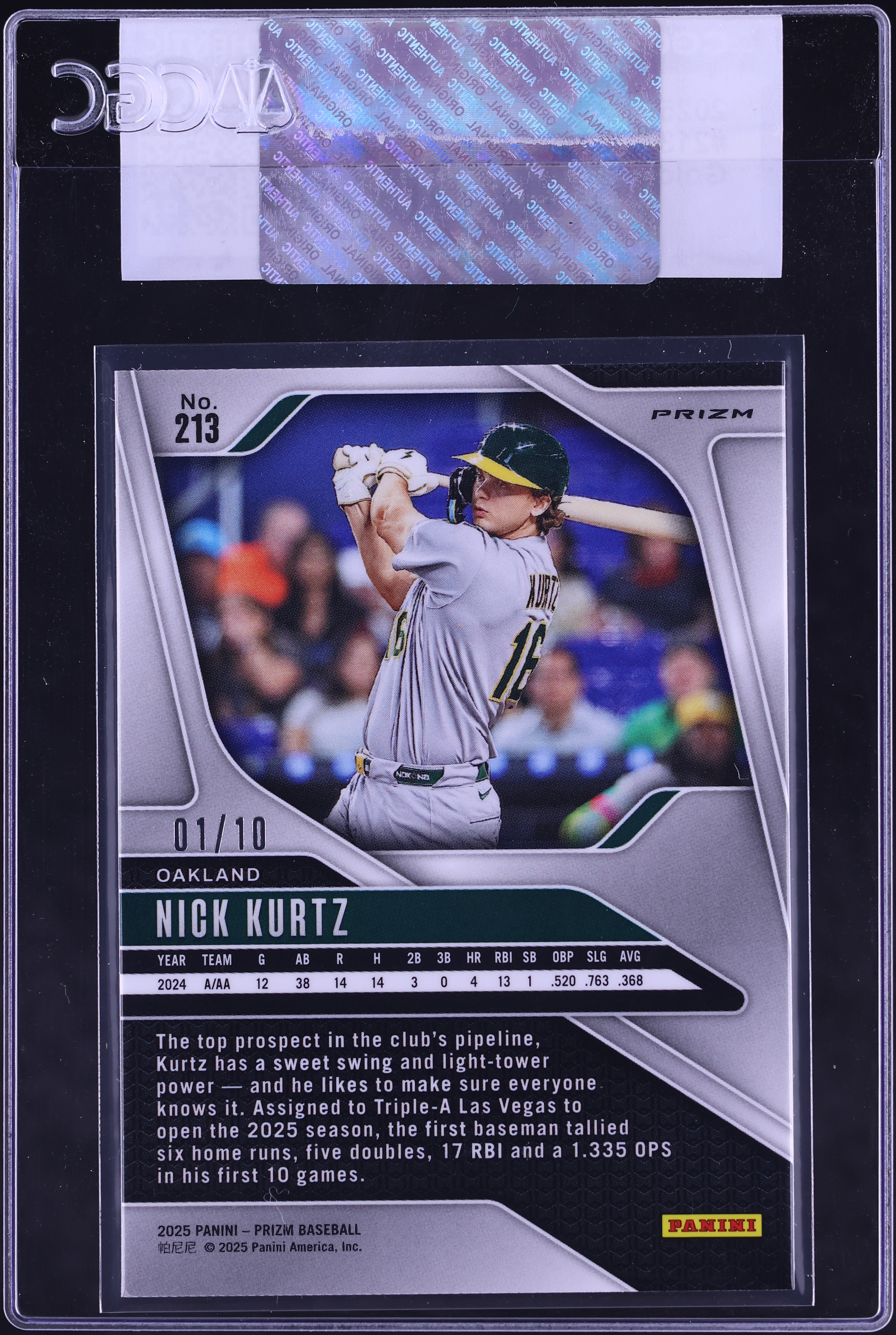2025 Panini Prizm Gold Nick Kurtz ROOKIE 1/10 #213 CGC AUTH on