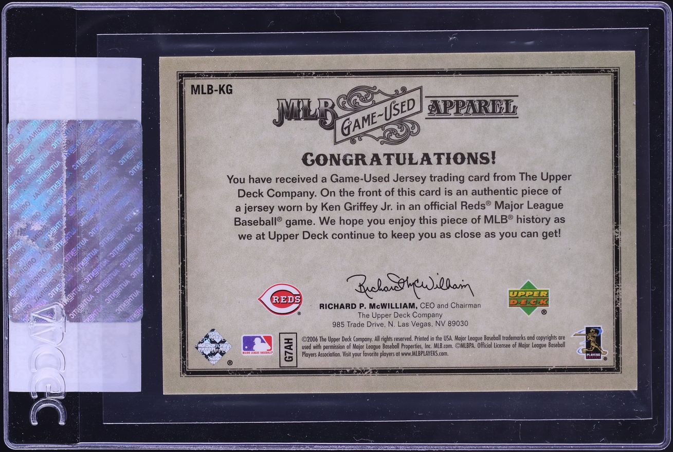 2006 Upper Deck Artifacts MLB Game-Used Apparel Ken Griffey Jr. PATCH /325 #MLB-KG CGC AUTH