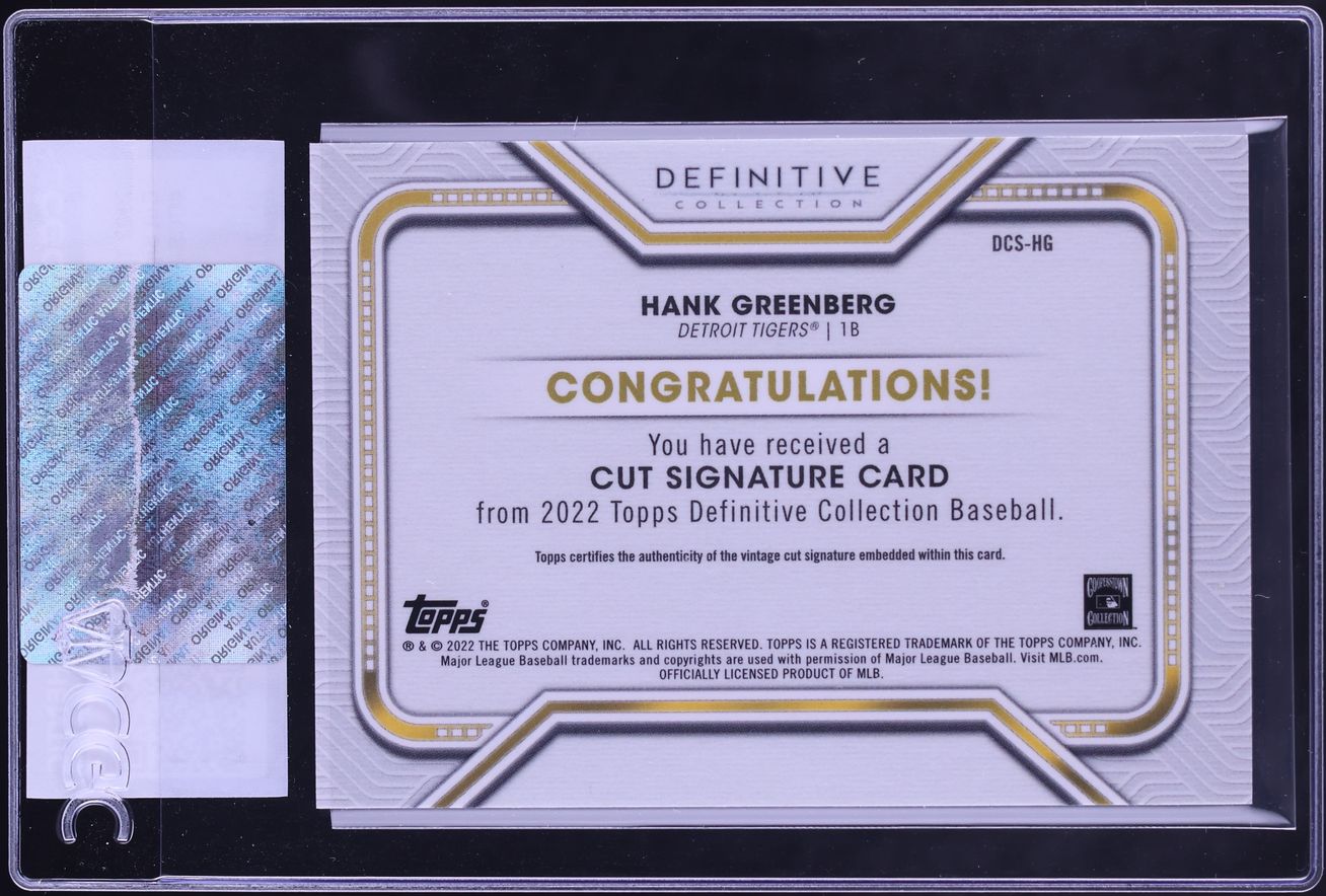 2022 Topps Definitive Collection Cut Signatures Hank Greenberg AUTO #DCS-HG CGC AUTH