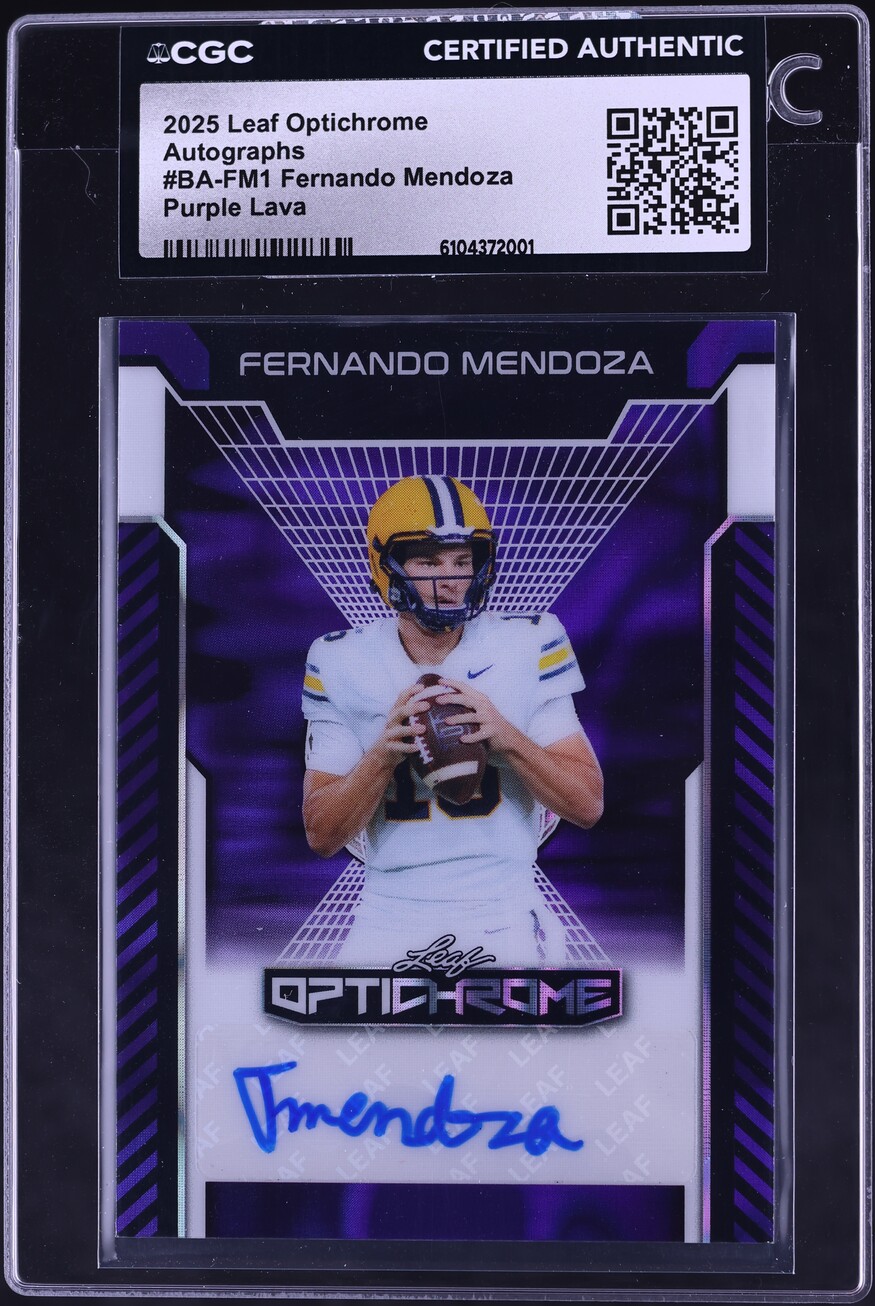 2025 Leaf Optichrome Purple Lava Fernando Mendoza ROOKIE AUTO /5