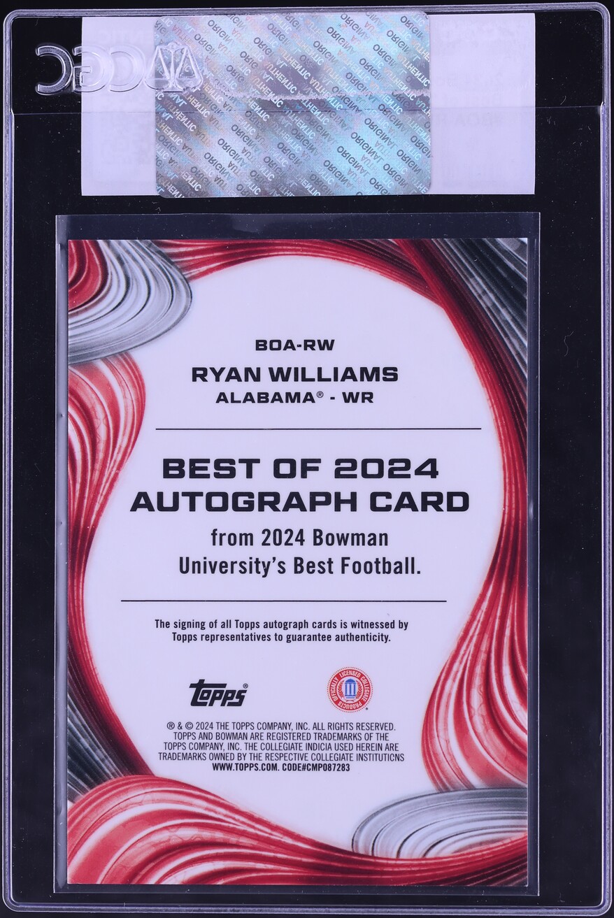 2024 Bowman University Best Of '24 Ryan Williams ROOKIE AUTO #BOA-RW CGC AUTH