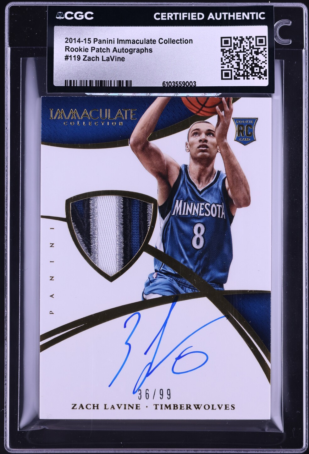2014 Immaculate Collection Zach LaVine ROOKIE PATCH AUTO /99 #119