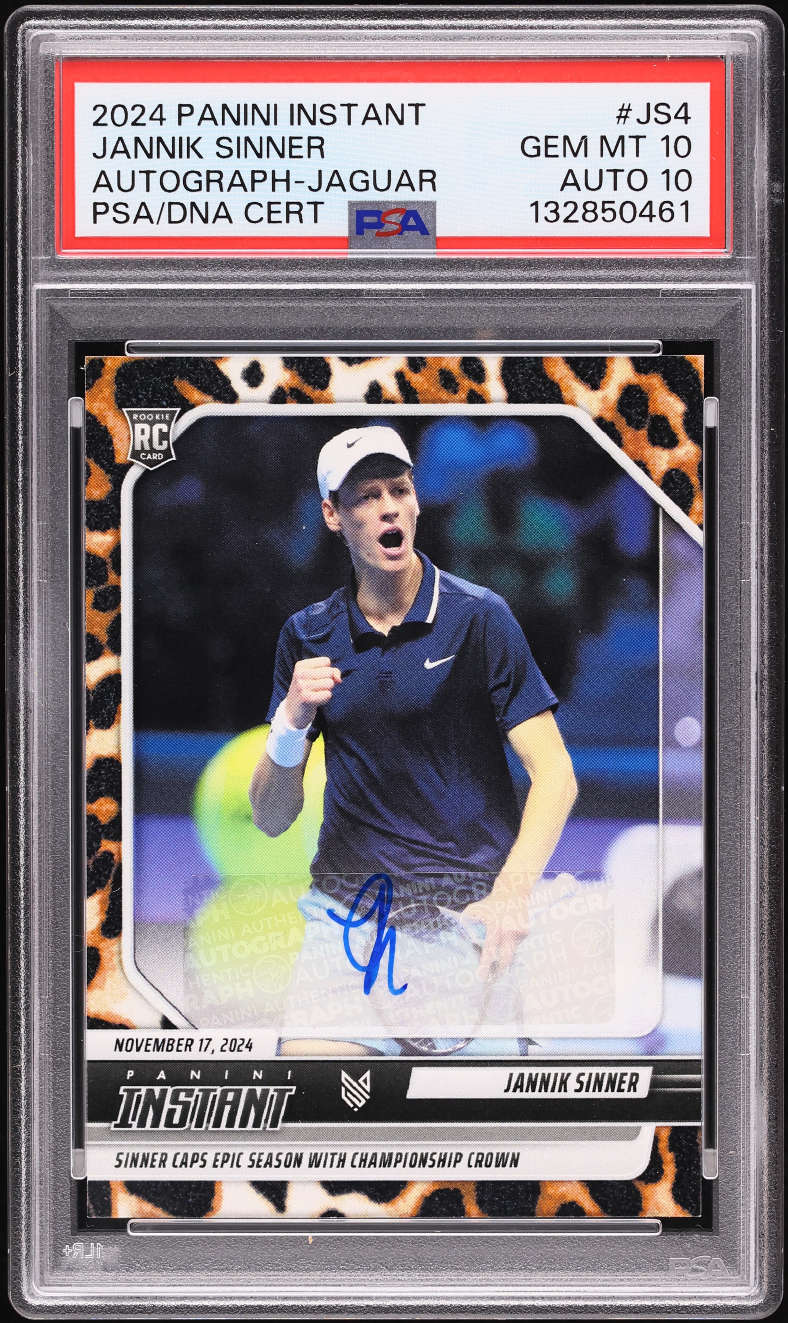 2024 Panini Instant Jaguar Jannik Sinner ROOKIE AUTO DNA 10 /10