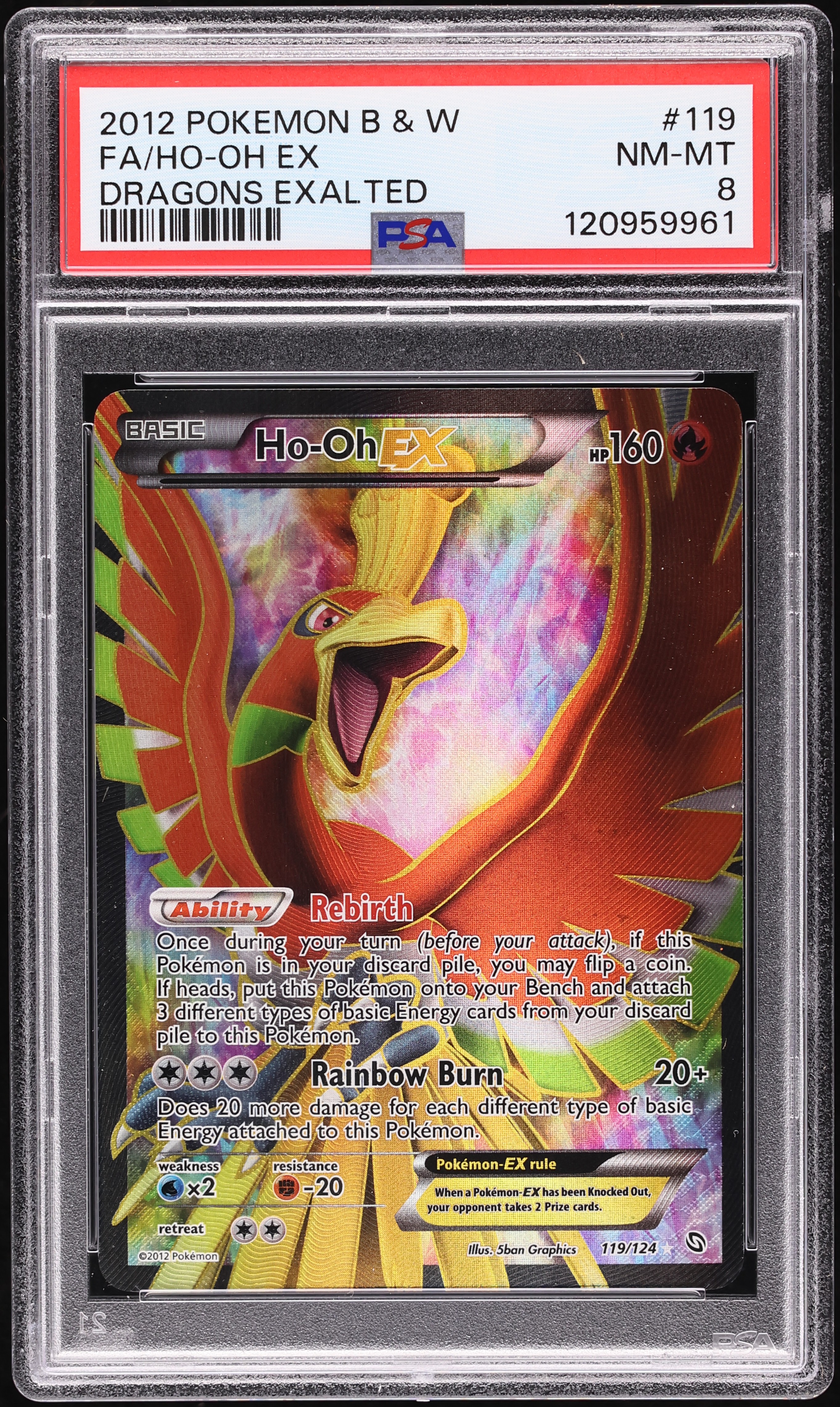 2012 Pokemon Black & White Dragons Exalted Full Art Ho-Oh EX #119