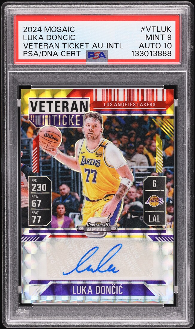 2024 Panini Mosaic Veteran Ticket International Luka Doncic AUTO DNA 10 #VT-LUK PSA 9 MINT