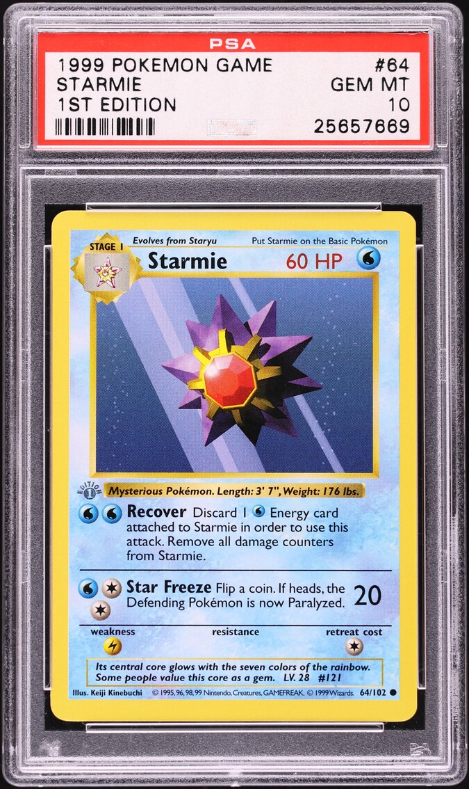 1999 Pokemon Base Set Shadowless 1st Edition Starmie #64 PSA 10 GEM MINT