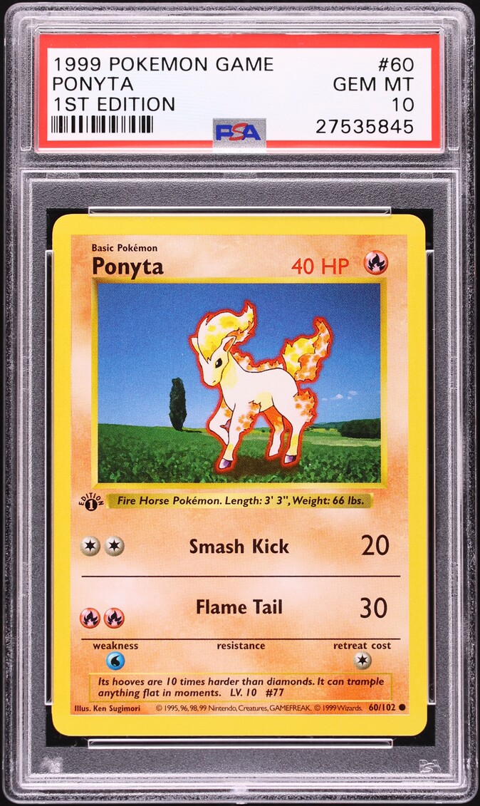 1999 Pokemon Base Set Shadowless 1st Edition Ponyta #60 PSA 10 GEM MINT