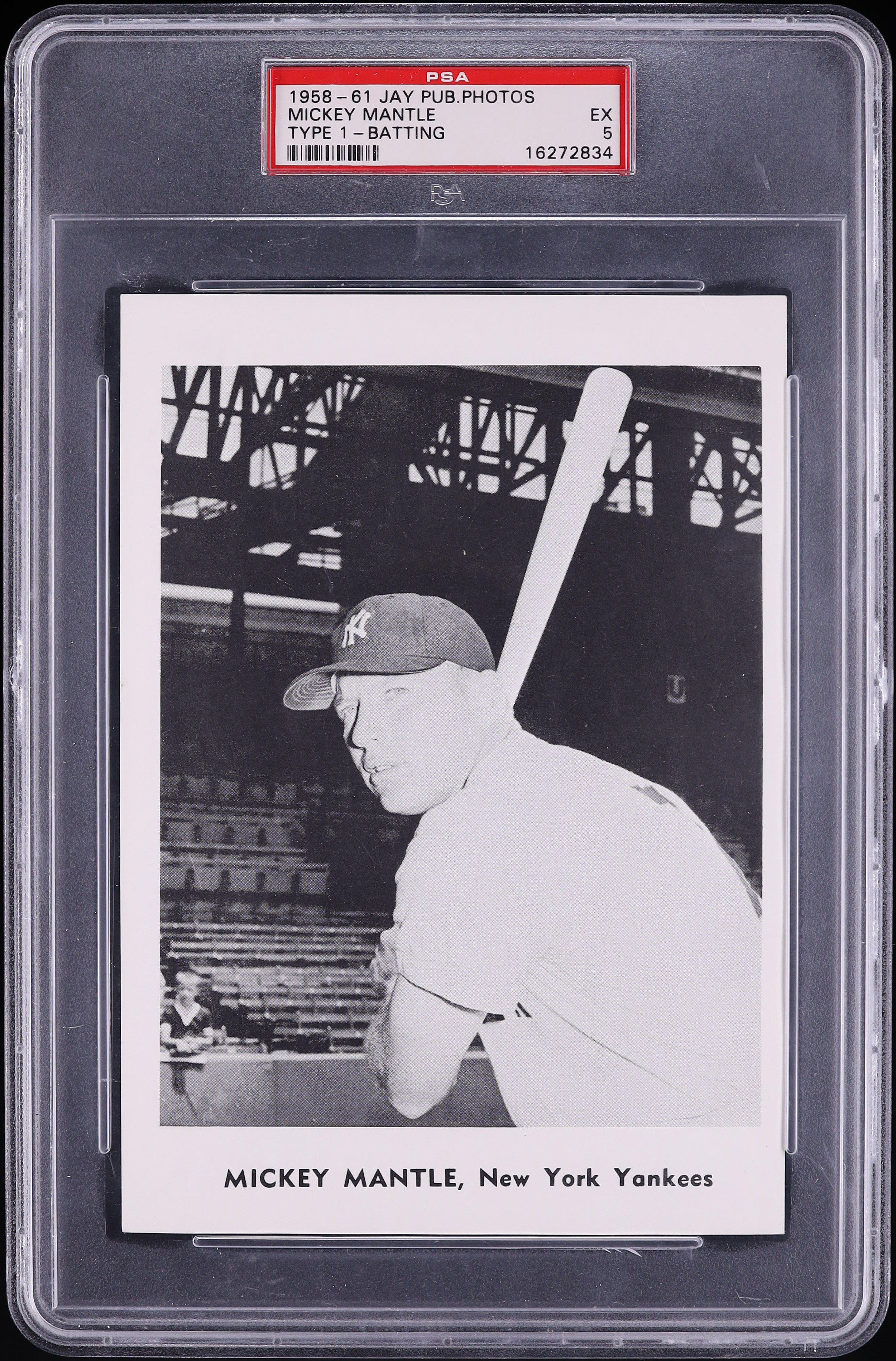 1958 Jay Publishing Photos Type 1 Mickey Mantle BATTING PSA 5 EX