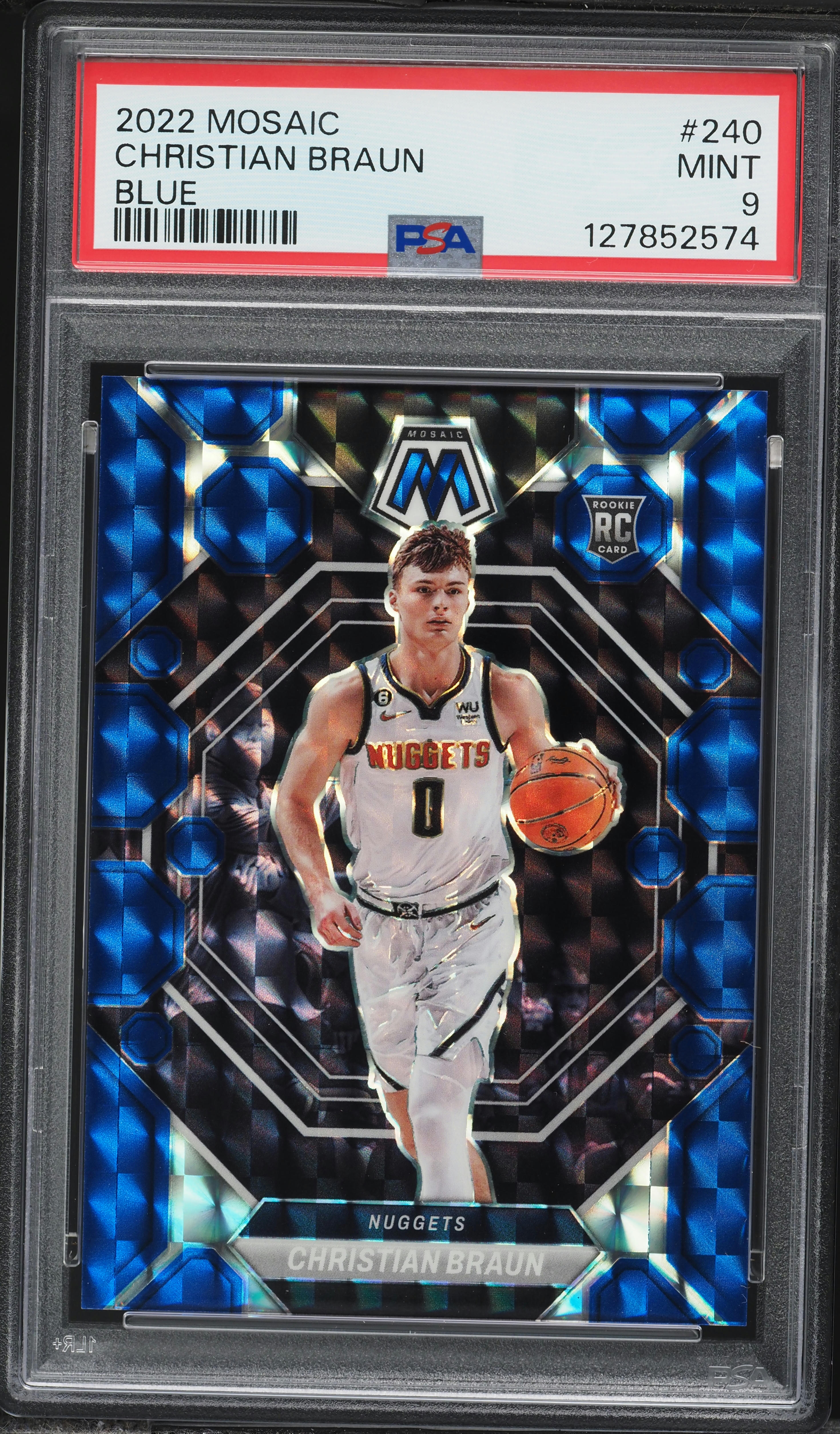 2022 Panini Mosaic Blue Christian Braun ROOKIE /199 #240 PSA 9