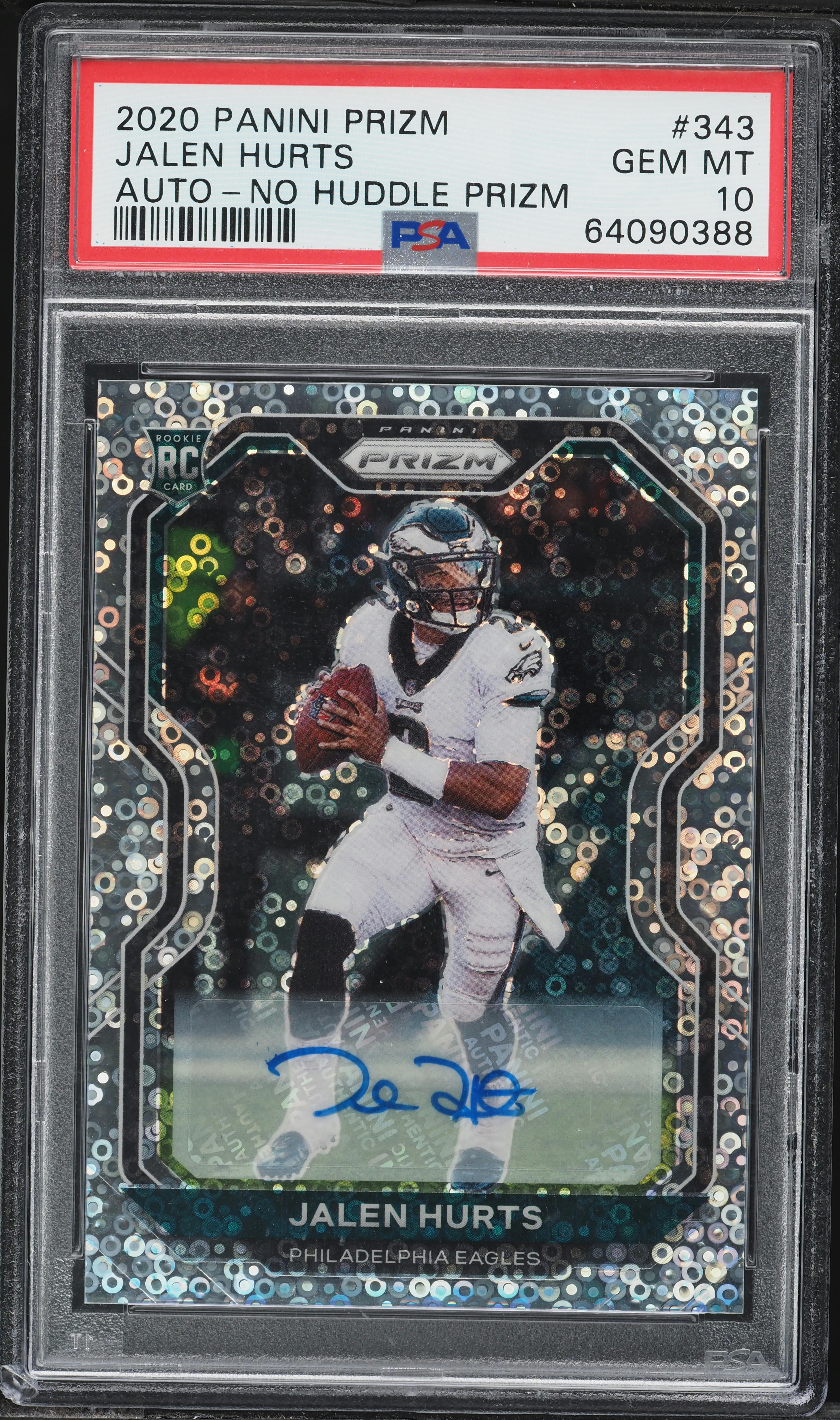 2020 Panini Prizm No Huddle Jalen Hurts ROOKIE AUTO #343 PSA 10