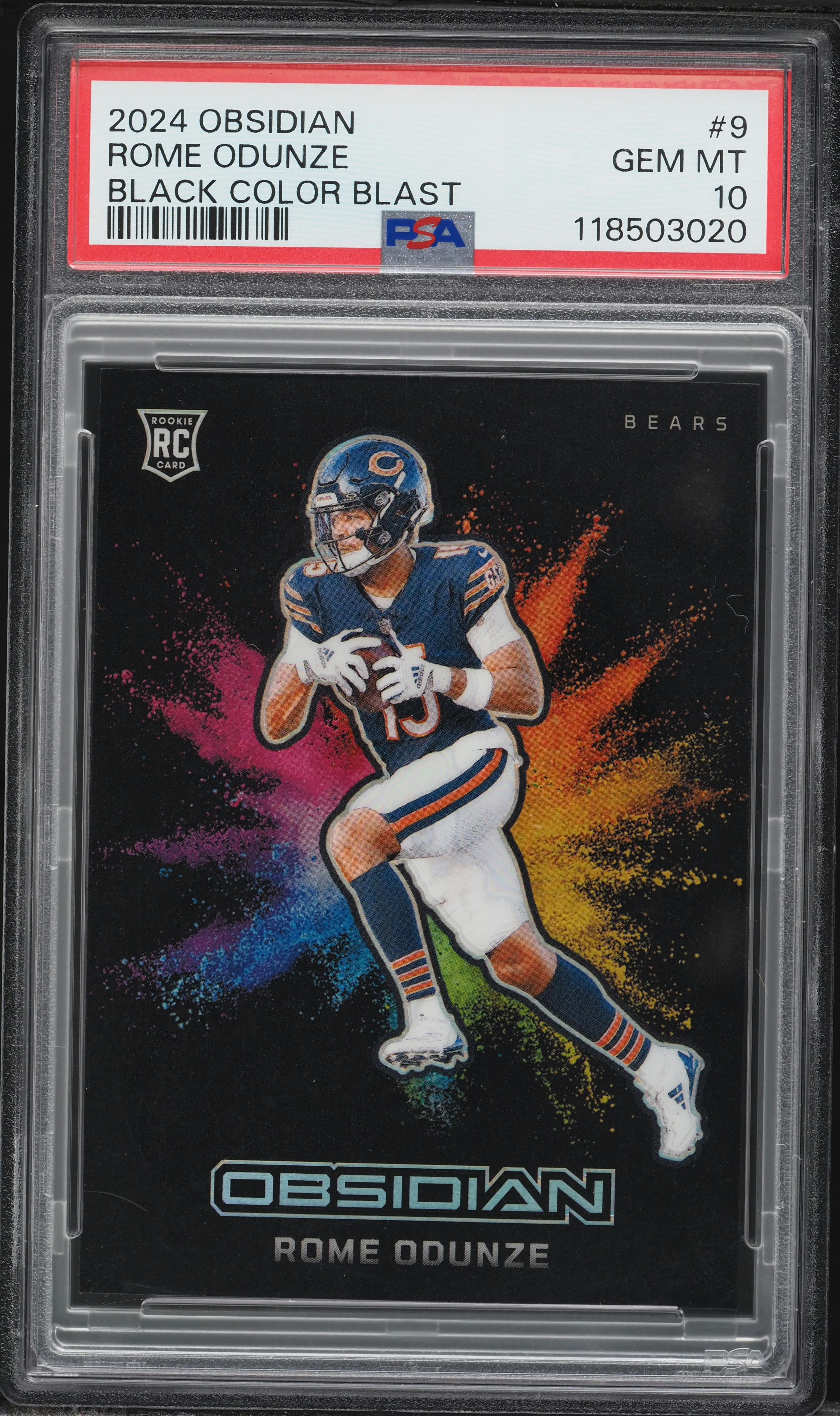2024 Panini Obsidian Black Colorblast Rome Odunze ROOKIE #9 PSA 10