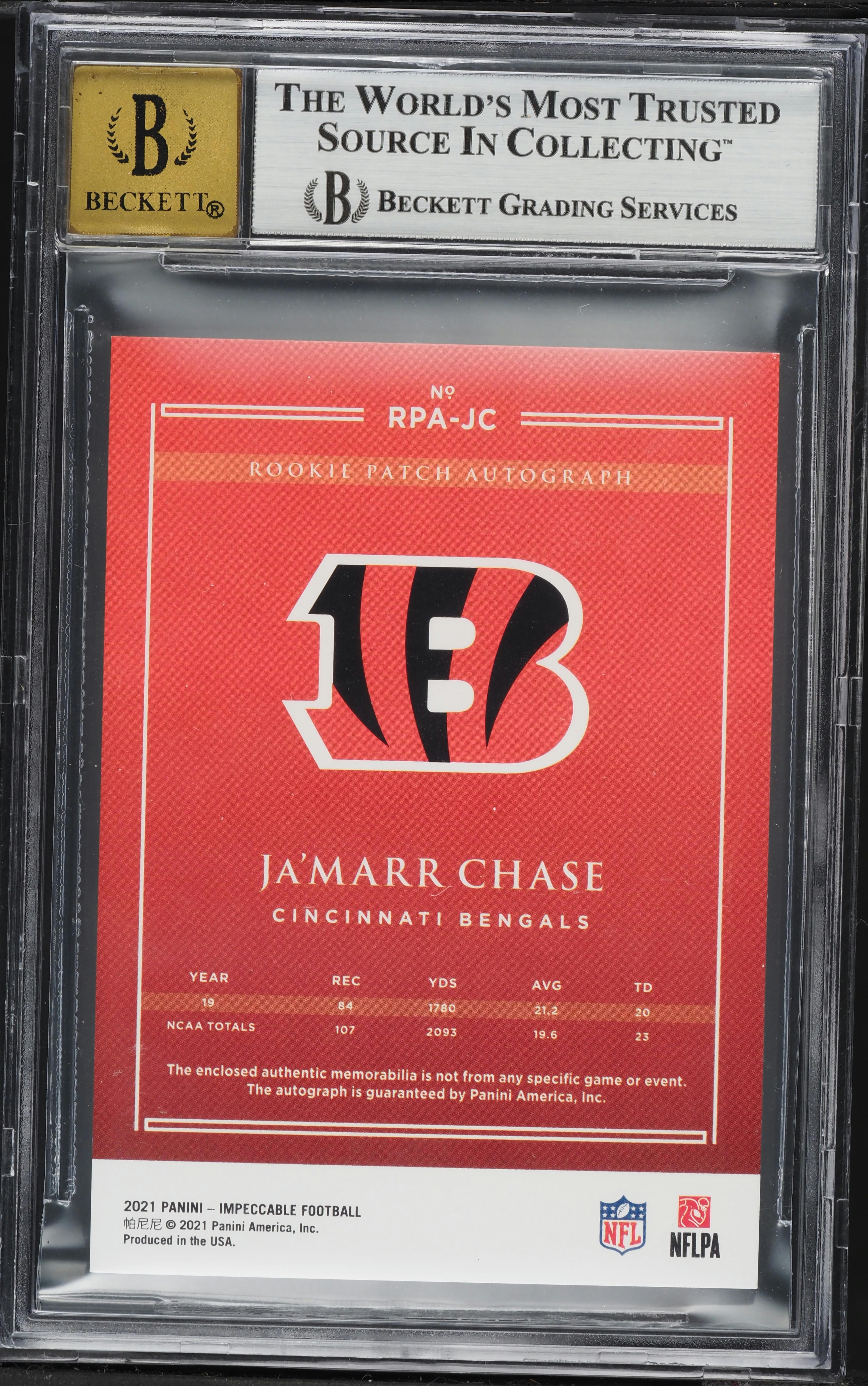 2021 Panini Impeccable Silver Ja'marr Chase ROOKIE PATCH AUTO /25
