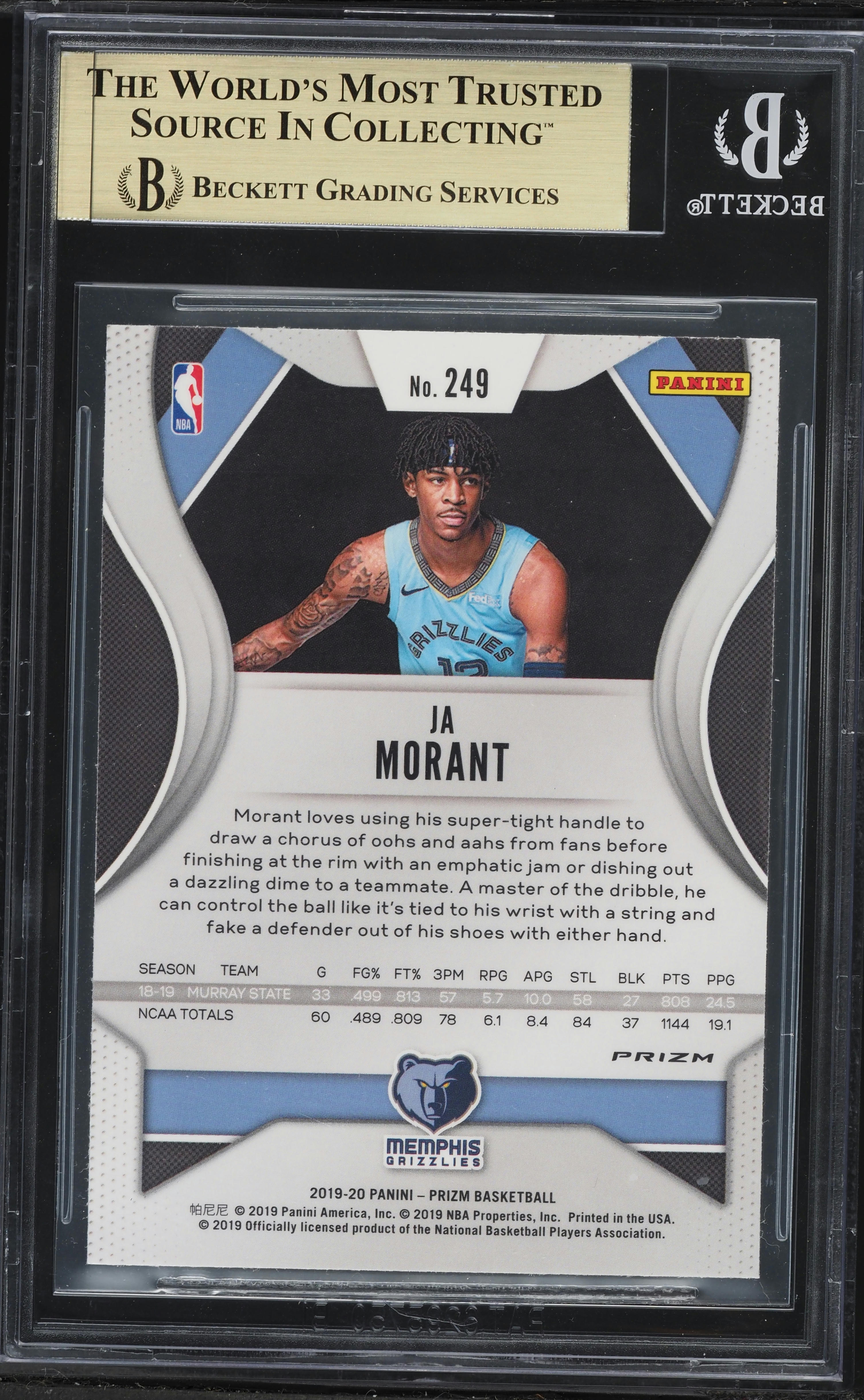 2019 Panini Prizm Silver Ja Morant ROOKIE #249 BGS 9.5 GEM MINT on