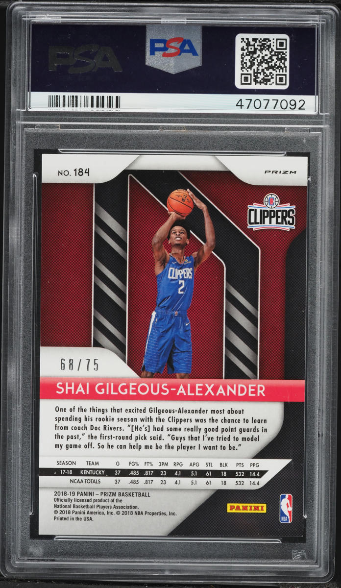 2018 Panin Prizm Fast Break Purple Shai Gilgeous-Alexander ROOKIE /75 PSA 10