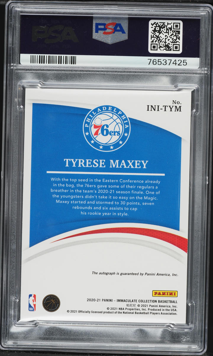 2020 Immaculate Collection Initiation Ink Gold Tyrese Maxey ROOKIE AUTO /10 #INI-TYM PSA 10 GEM