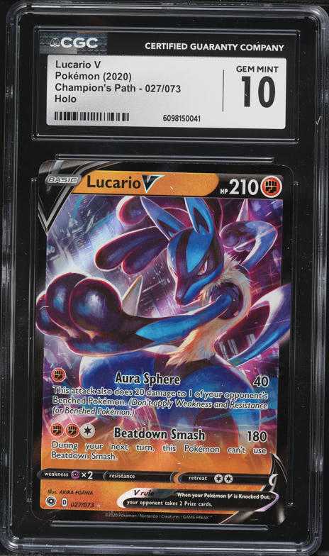 2020 Pokemon Sword & Shield Champion's Path Full Art Lucario V #27 CGC 10 GEM MINT
