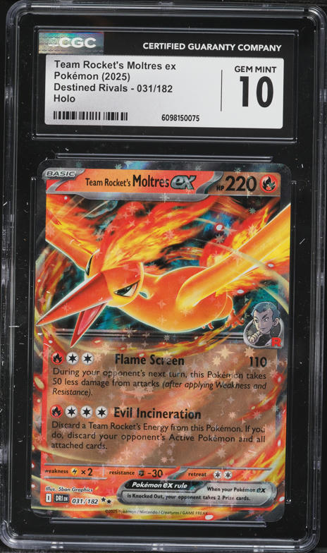 2025 Pokemon Scarlet & Violet Destined Rivals Holo Team Rocket's Moltres EX #31 CGC 10 GEM MINT