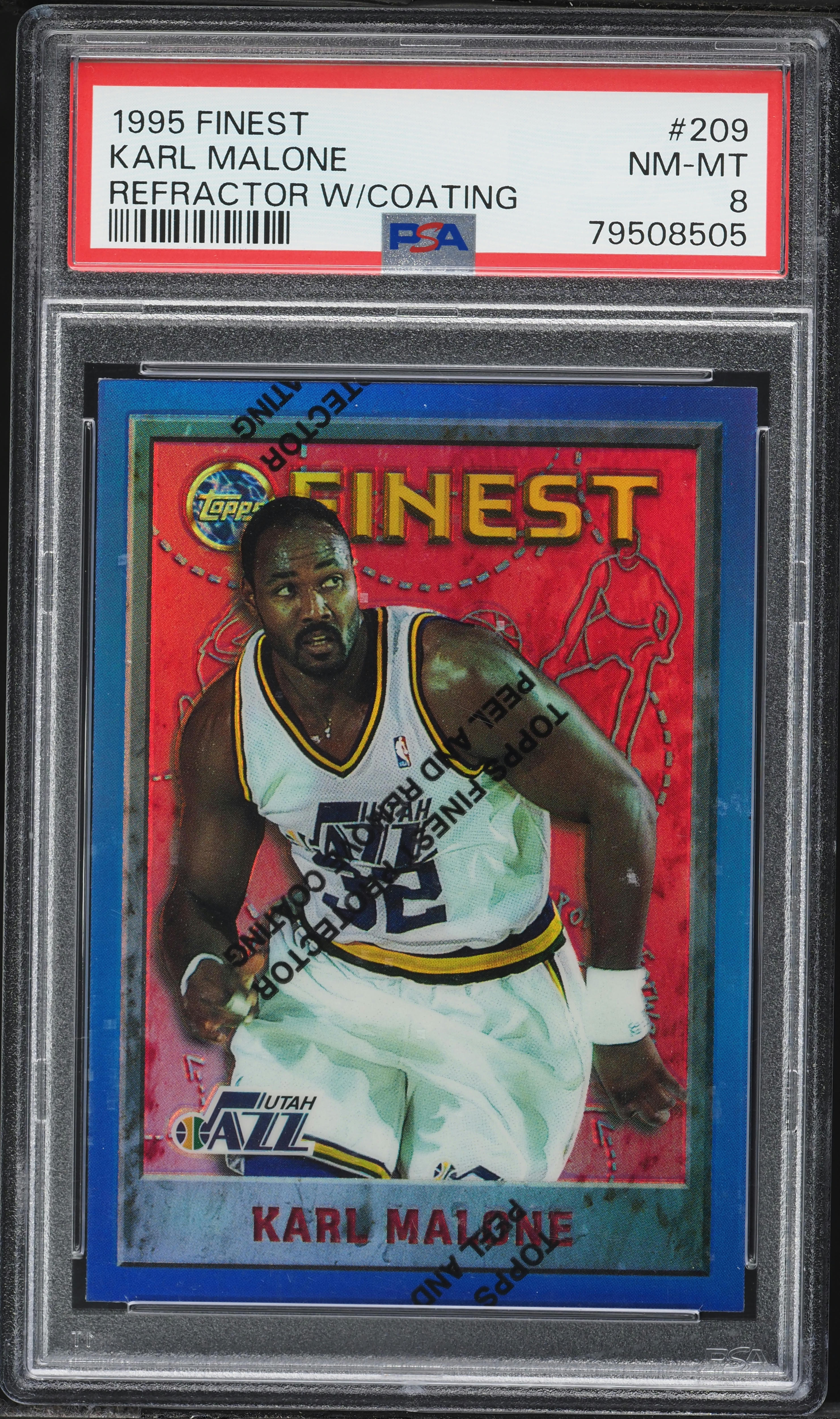 1995 Finest Refractor w/ Coating Karl Malone #209 PSA 8 NM-MT on