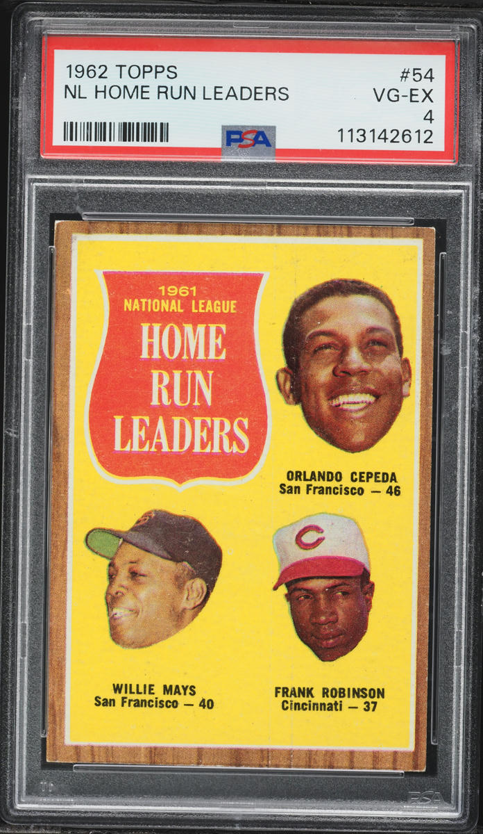 1962 Topps NL Home Run Leaders Willie Mays Frank Robinson Orlando Cepeda #54 PSA 4 VGEX