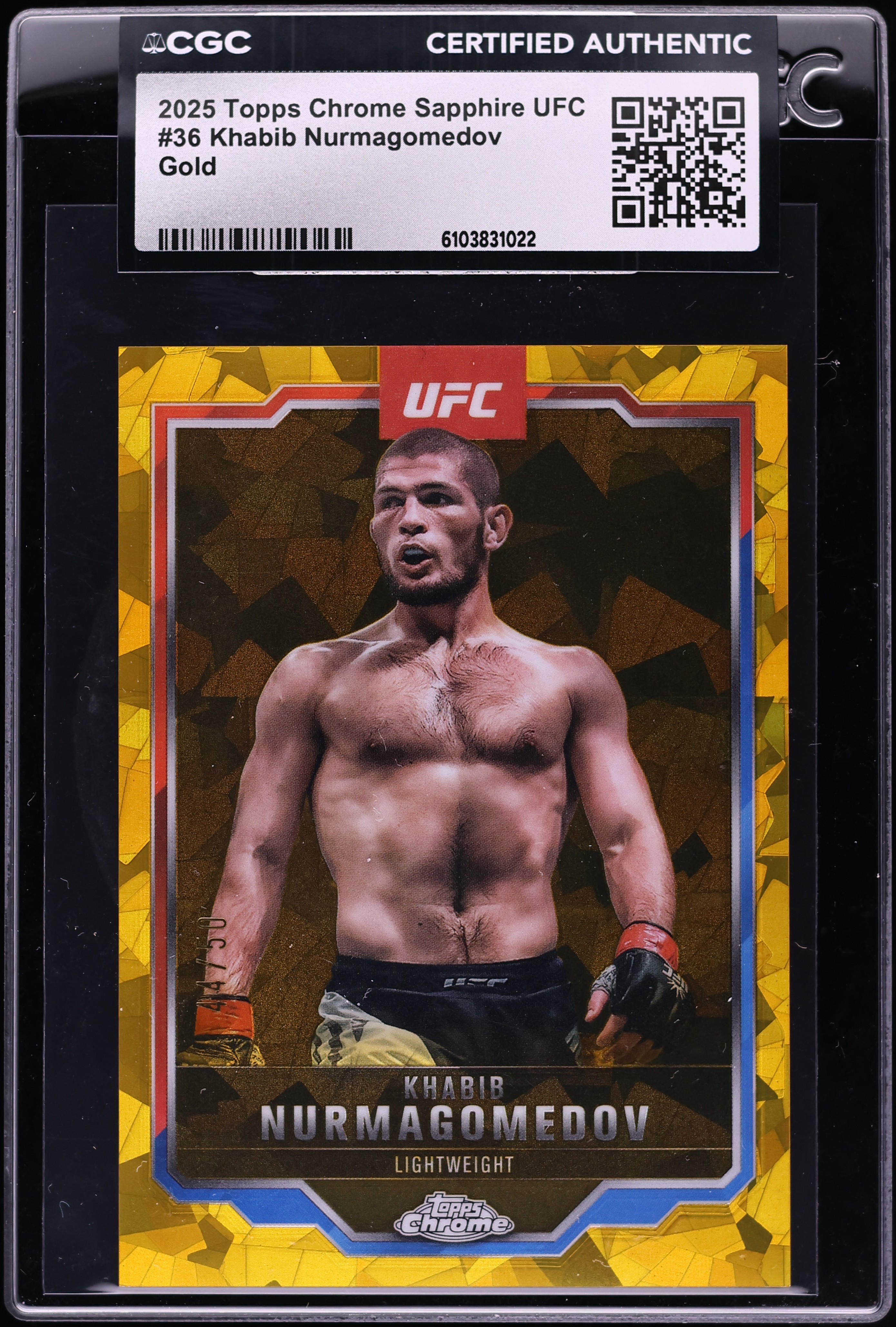 2025 Topps Chrome Sapphire UFC Gold Khabib Nurmagomedov /50 #36