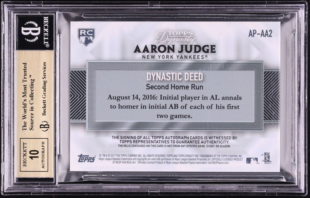 2017 Topps Dynasty Aaron Judge ROOKIE PATCH AUTO /10 #AP-AA2 BGS 9.5 GEM MINT
