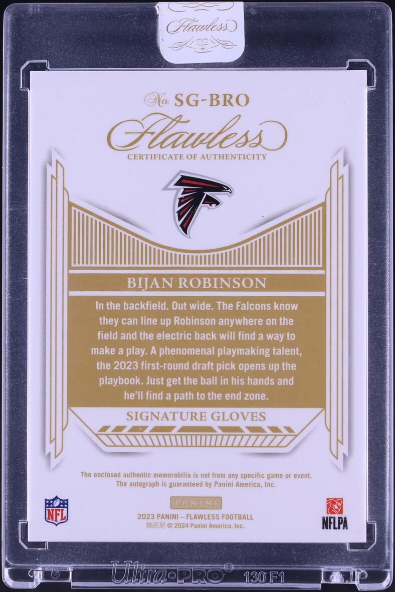 2023 Panini Flawless Gloves Bijan Robinson ROOKIE PATCH AUTO /25 #SG-BRO